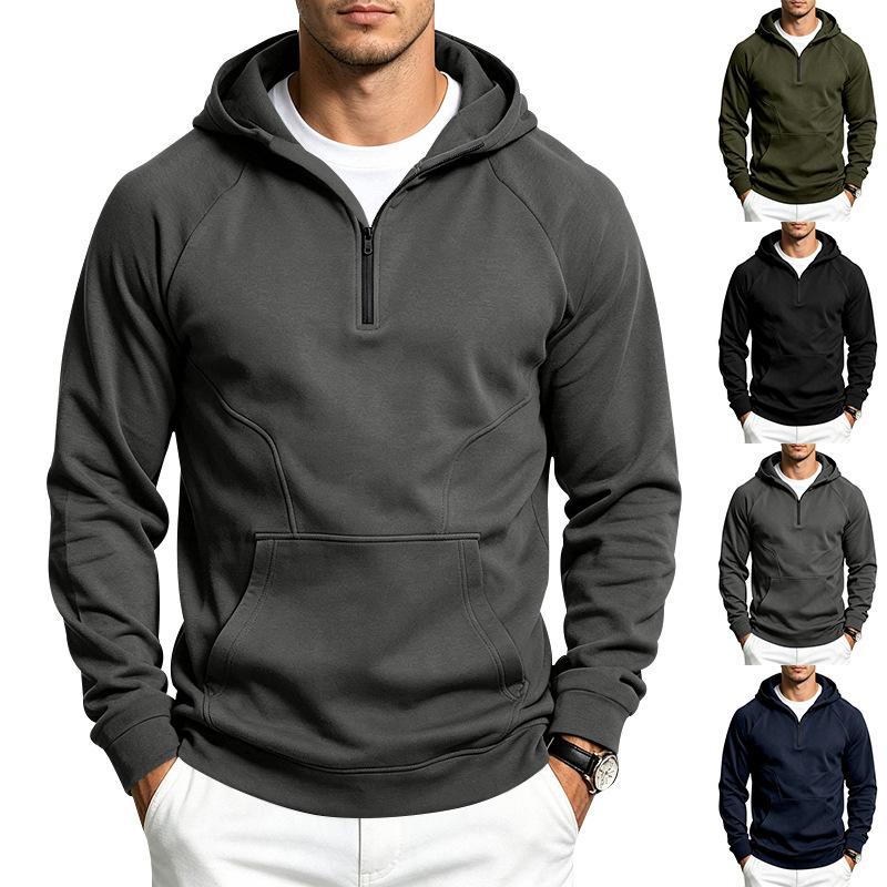 Men S Casual Half Zip Hooded Fleece Sweatshirt Autumn Winter