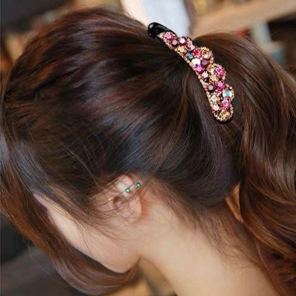 Korean Style Crystal Hair Claws Elegant Sweet Hairpins Rhinestones Banana Clip  For Women Girls