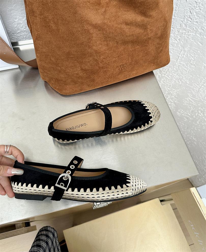 2025 new Xiaoxiangfeng leather fisherman shoes women s flat casual single shoes women s shoes versatile women s straw hemp rope lazy 35