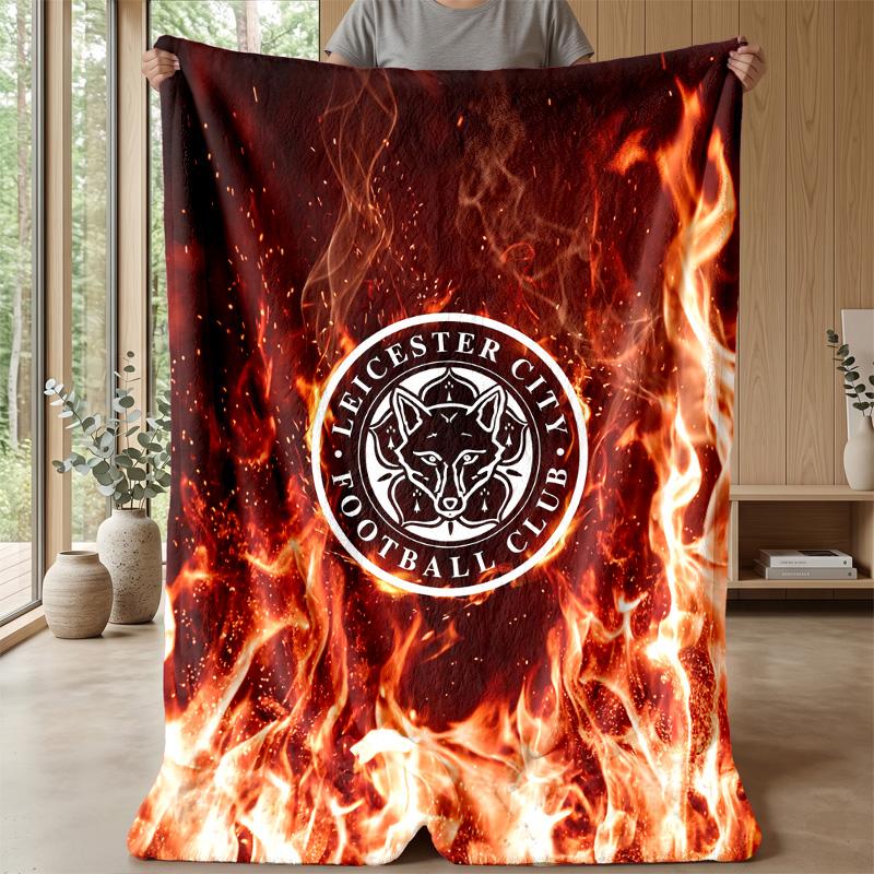 Leicester City Football Print Flannel Blanket, Soft Warm Lightweight Throw Blanket for Sofa Bed Camping