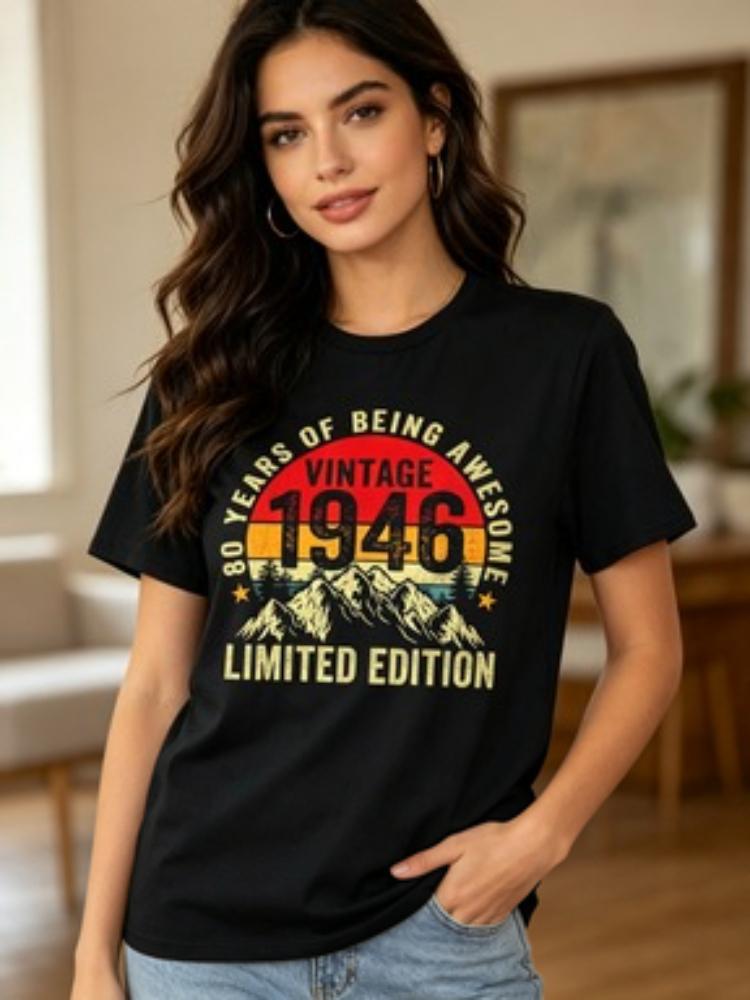 80 Year Old Gifts Vintage 1946 Funny Printed T Shirt Humor Streetwear Unisex Tee Shirt Short Sleeve Loose Casual Clothing
