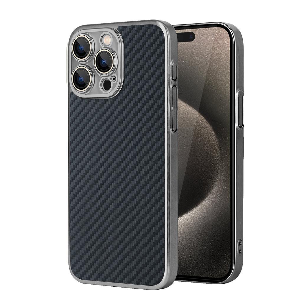 New Applicable Iphone15 Electroplated Carbon Fiber Mobile Phone Case Apple 15ProMax Lens Film Anti-drop Protective Case