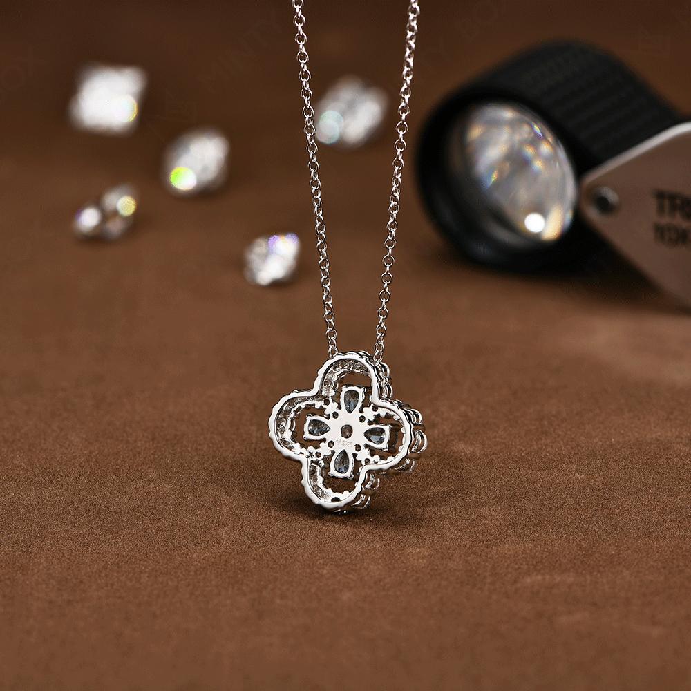 Silver Moissanite Diamond Loop Full Motif Pendant Clover Diamond White Gold Necklaces for Women Girls Jewelry Gift