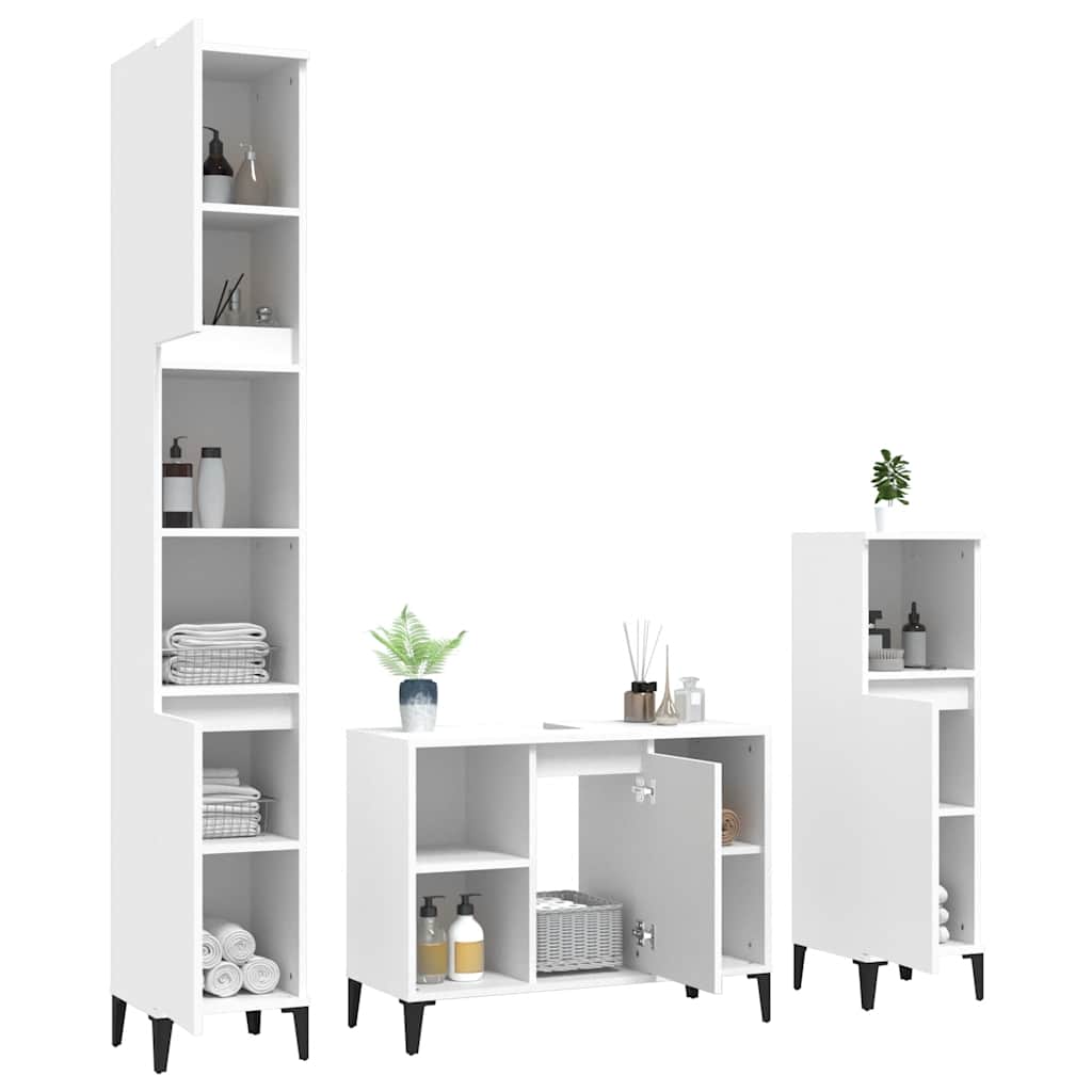 Vidaxl 3-Cz. Zestaw Mebli Łazienkowych, Biały, Materiał Drewnopochodny