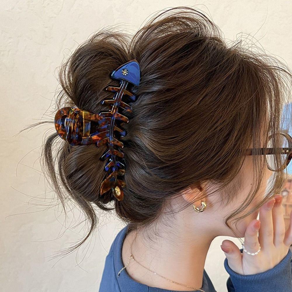 Hairpin Fish Bone Shaped Hair Claw Acetic Acid Fish Grab Clip Sweet Acetate Shark Clip Headwear