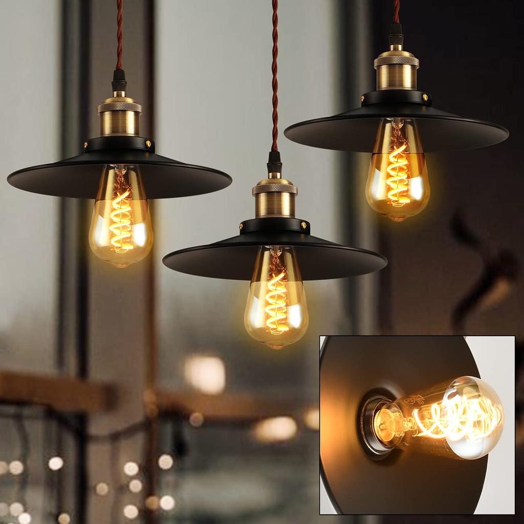 PNRLUX Pendant Set of for Track E26 LED Bulb Remote 22cm 300LM equivalent to Scandinavian Style Ceiling Antique Dining Living Retro Steel No