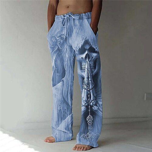 New Men's Casual Pants Hundred Men's Skull Pattern 3D Digital Printed Wide Leg Pants