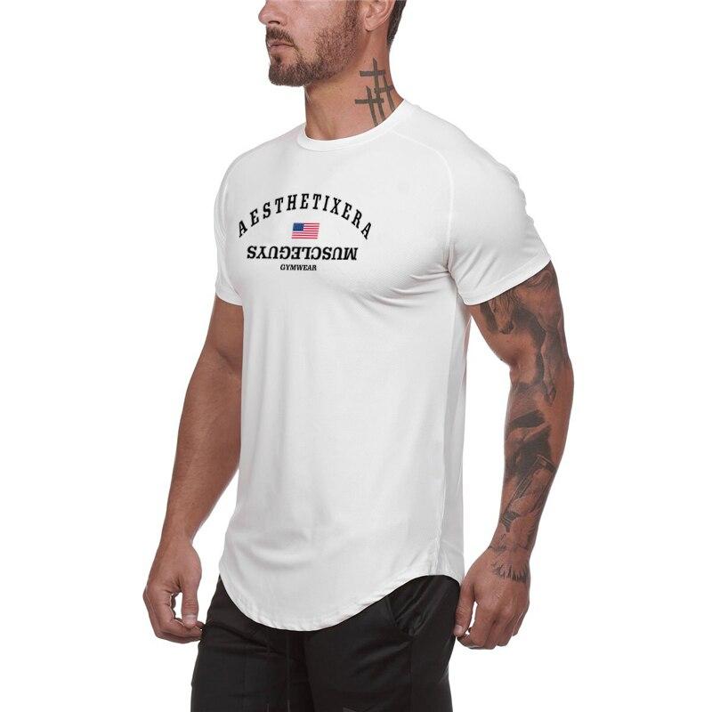 Muscleguys Îmbrăcăminte de vară Tricou casual sport pentru bărbați Fitness Uscare rapidă Respirabil și răcoros cu mânecă scurtă
