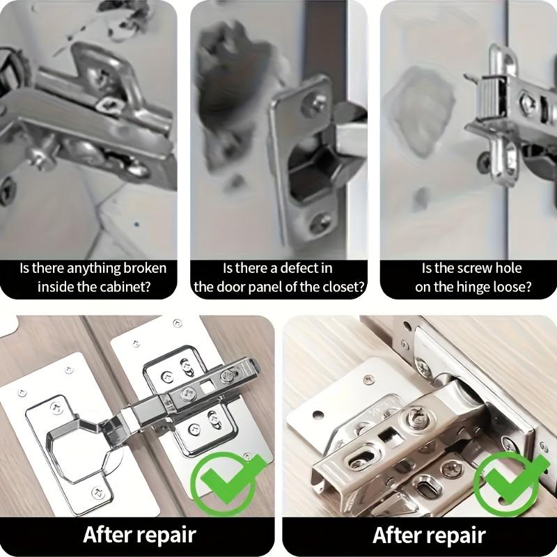 8pcs Cabinet Hinge Repair Plate Kit for Home Kitchen Cabinets and Furniture, Stainless Steel Door Hinge Mounting Plate with Hole