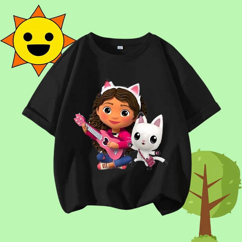 Disney Princess Cartoon Print Cute and Trendy Sports Shirt for Girls, Summer T-shirt Gabby Children's Crew-neck Short-sleeved