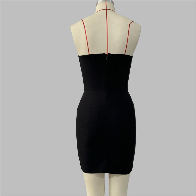 New Heavy Industry Party Dinner Bandage Dress Rhinestone Personality Bandeau Dress Sexy Tight Women's Cross