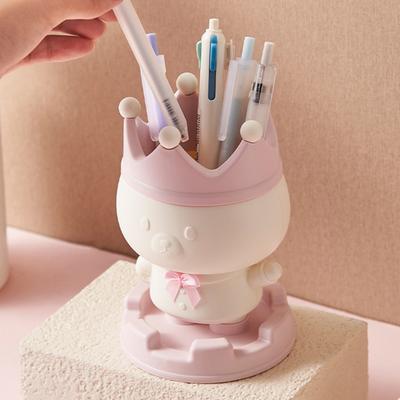 Yousheng Pen Holder Cartoon Pig Design Desk Organizer Multi-functional Makeup Brush Storage Holder for Home School Office Supplies