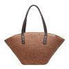 Woven Straw Tote Bag with Leather Handles Large Capacity Summer Beach Bag Women's Casual Handbag Everyday Use