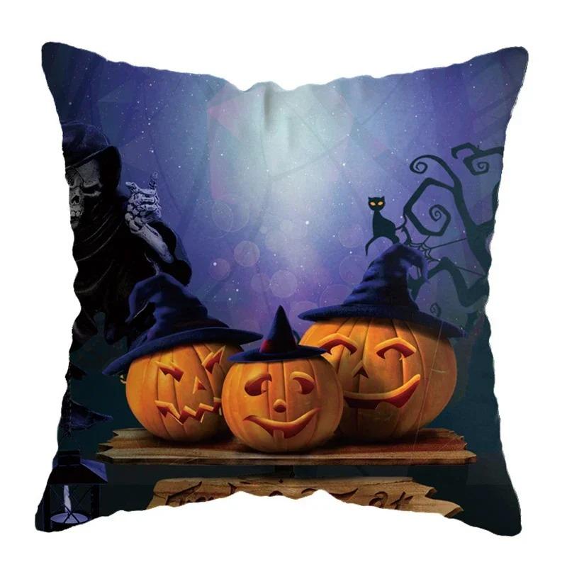 Home Decor Halloween-Themed Cushion Covers With Spooky Scenes Pattern Cushion Cover Suitable For Sofa Bedroom Car Pillow Cover