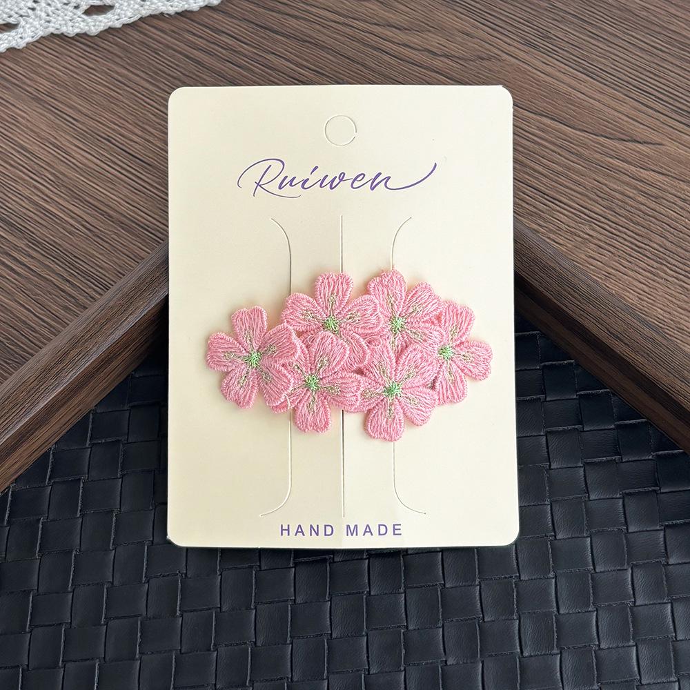 Pink Cherry Blossom Embroidered Hair Clip for Girls