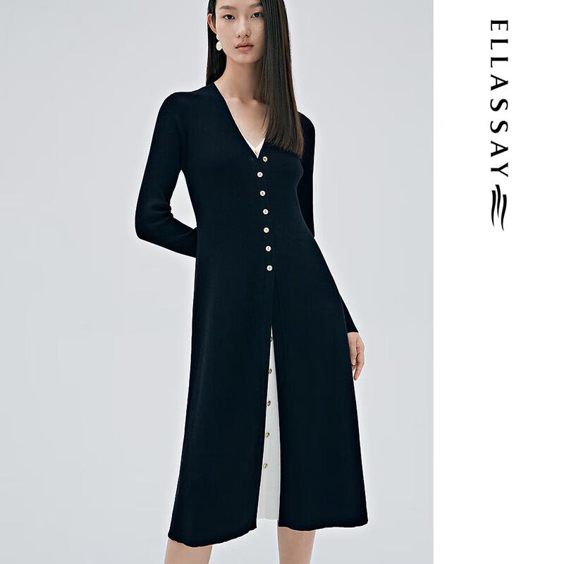 ELLASSAY Women's Spring/Autumn Wool Patchwork Knit Vintage Dress EWE333M01300