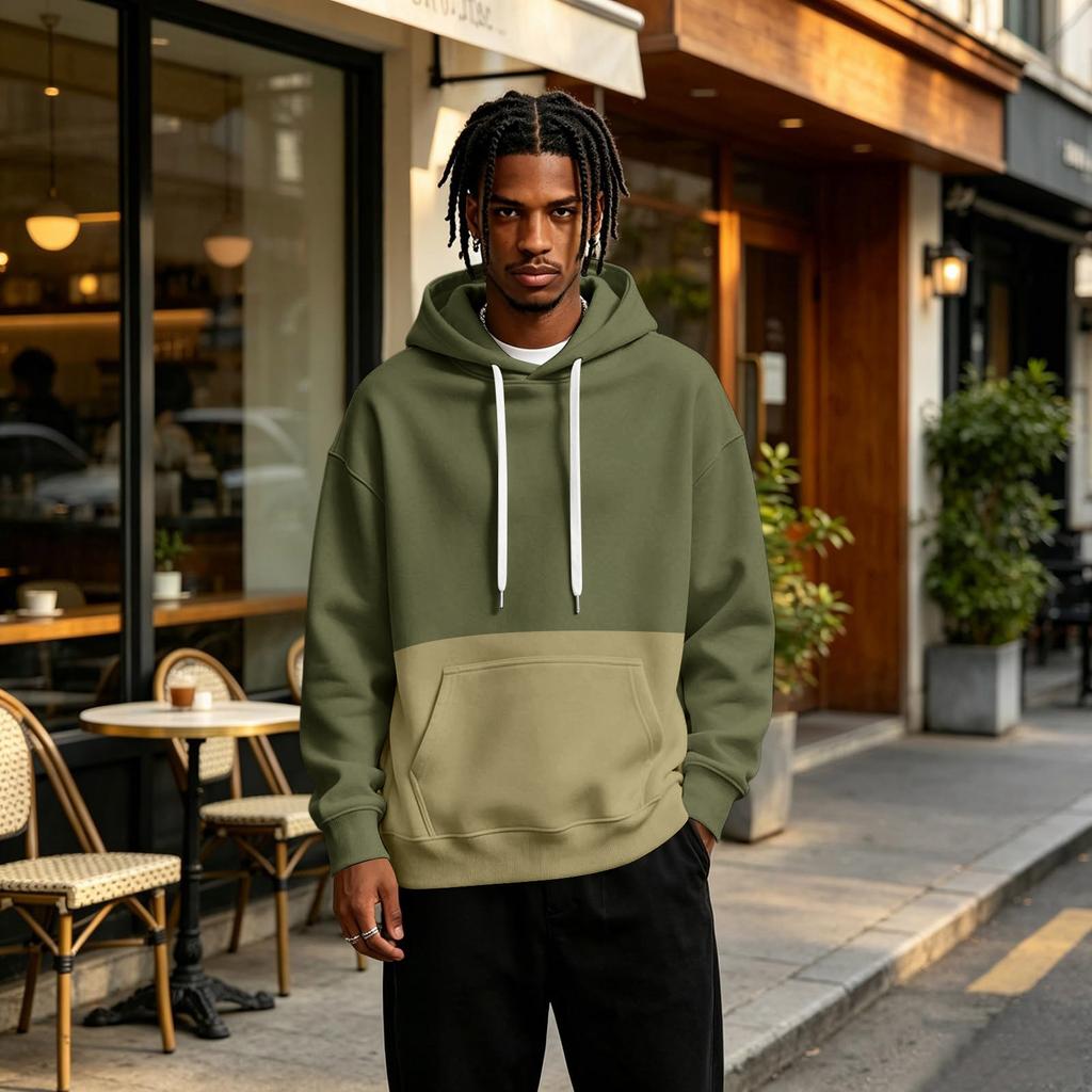 Men's Color Block Pullover Hoodie with Pocket and for Casual Athletic Wear