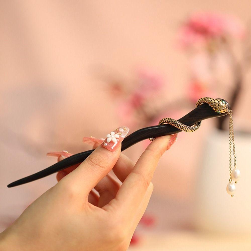 Chinese Style Hanfu Hairpin Hair Sticks for Buns Snake Tassel Hair Stick  For Girl