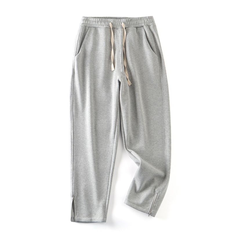 Men's Winter Fleece-Lined Thickened Straight-Leg Sweatpants with Zipper Cuffs, Export Quality Knitted Casual Pants