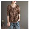 YYFS Women's Fashion Casual Spring Autumn Flower Pattern Print Long Sleeve V-Neck Blouses & Shirts