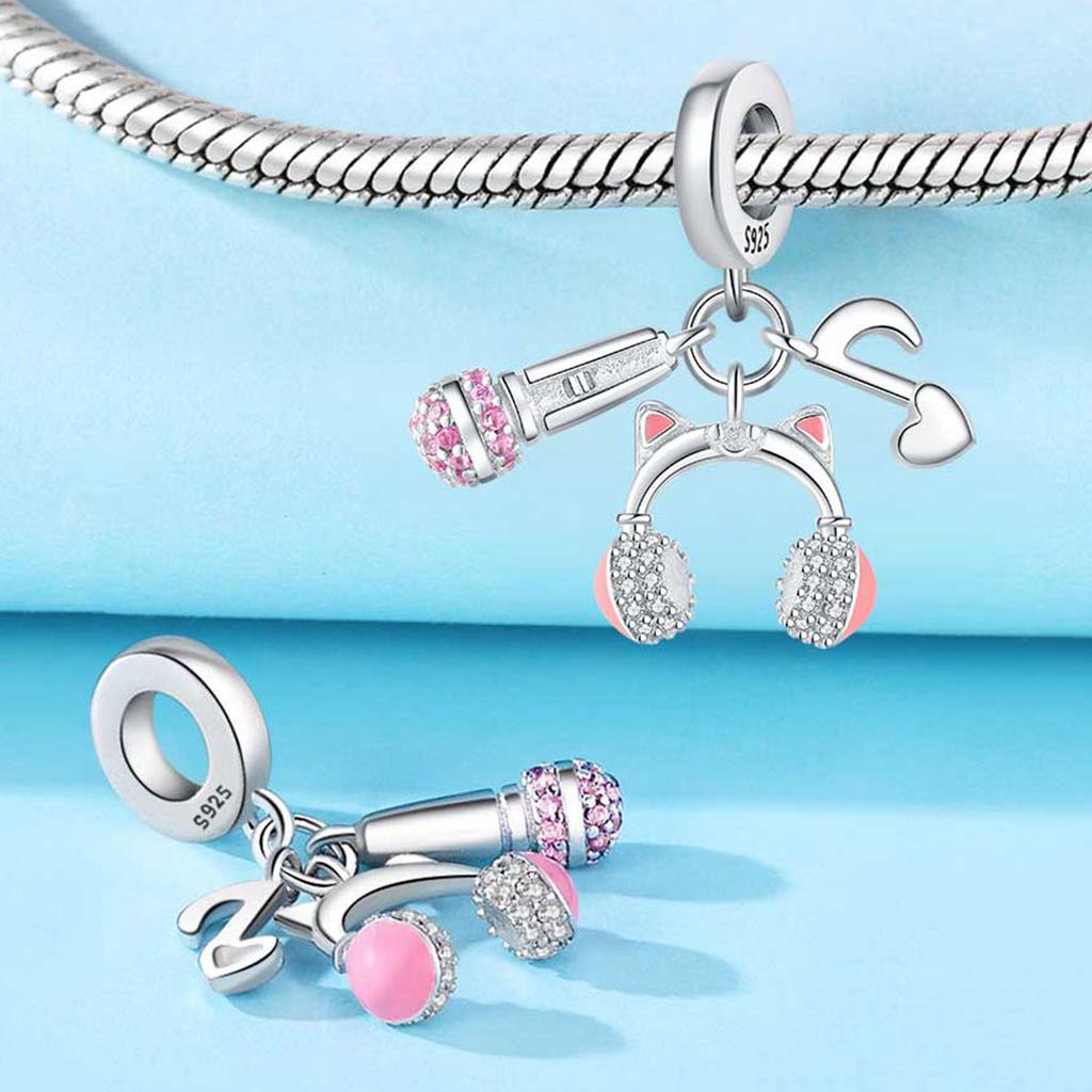 Orstarry S925 Silver Charm Headphones Musical Daily Essentials Pendants For Bracelet DIY Jewelry Making Women Gift