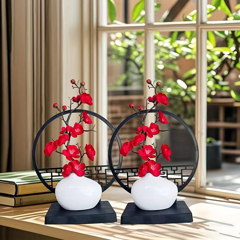 Plastic Creativity Ornament Courtyard Chinese Style Foyer Mini Decoration Vase Elegant Screen