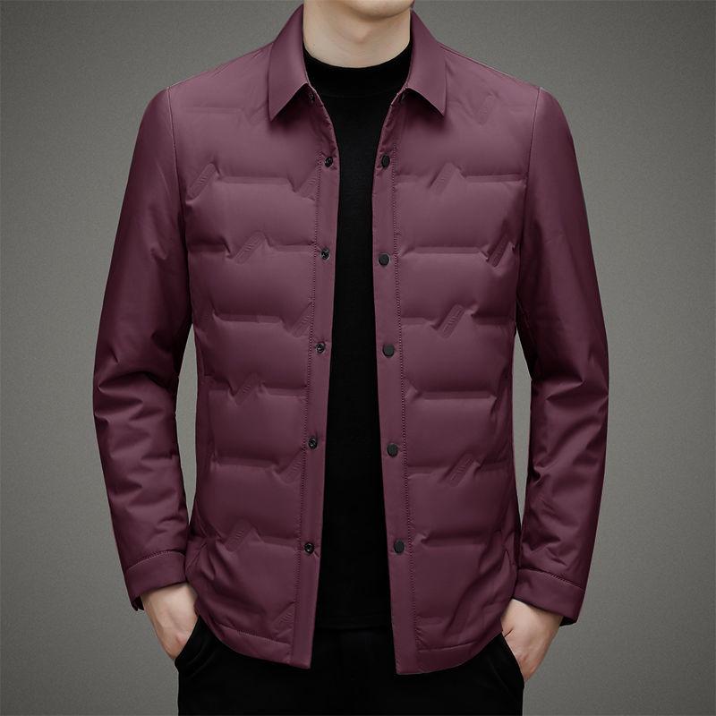 Men's Short Warm White Duck Down Winter Jacket with Turn-Down Collar – Waterproof Dad Coat