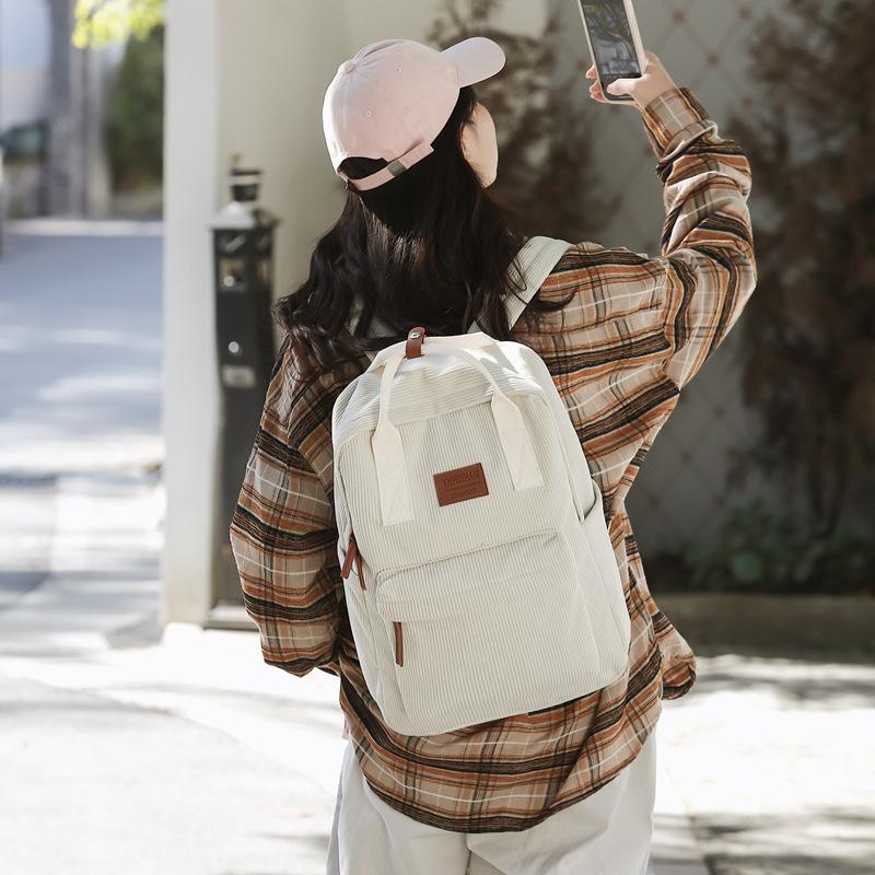 Corduroy Women Backpack Schoolbag Schoolgirl Travel Backpack