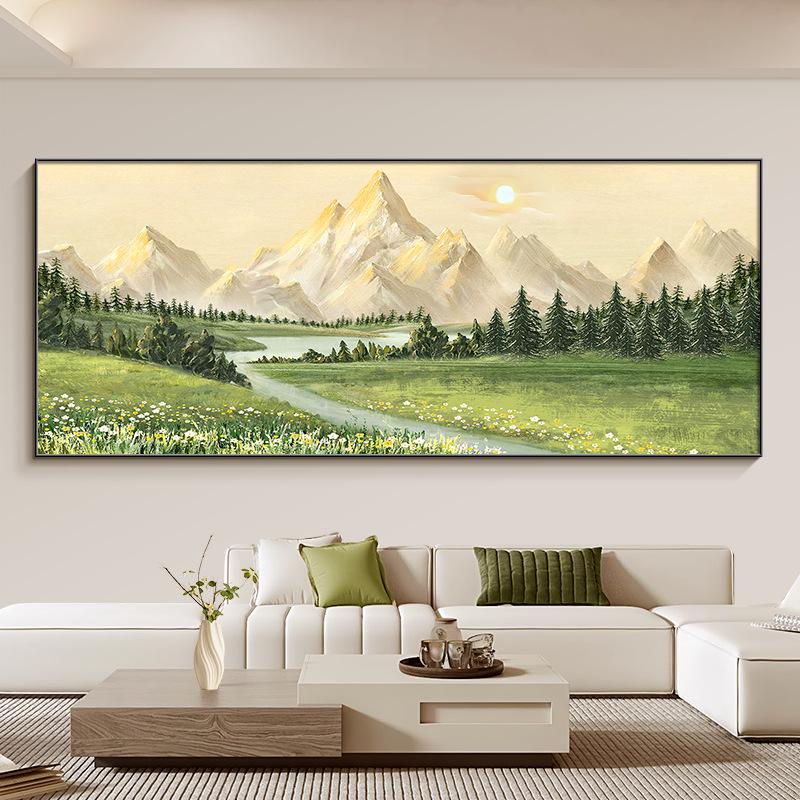 Golden Mountain Luxury Wall Art: Modern Sofa Backdrop for Living Room or Office