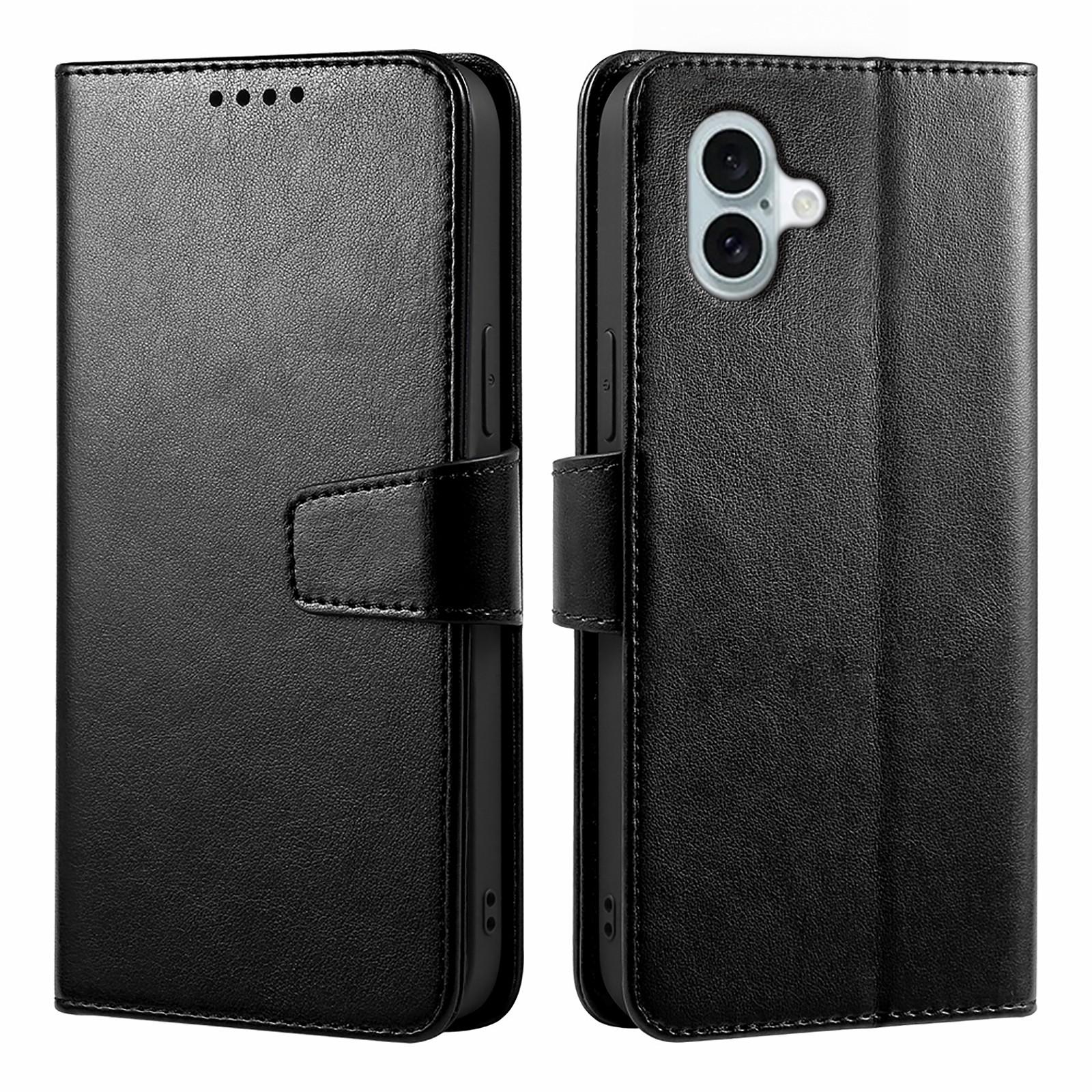 

Чехол для iPhone 16 с держателем для карт, кошельком, кожаной обложкой для телефона и подставкой Black