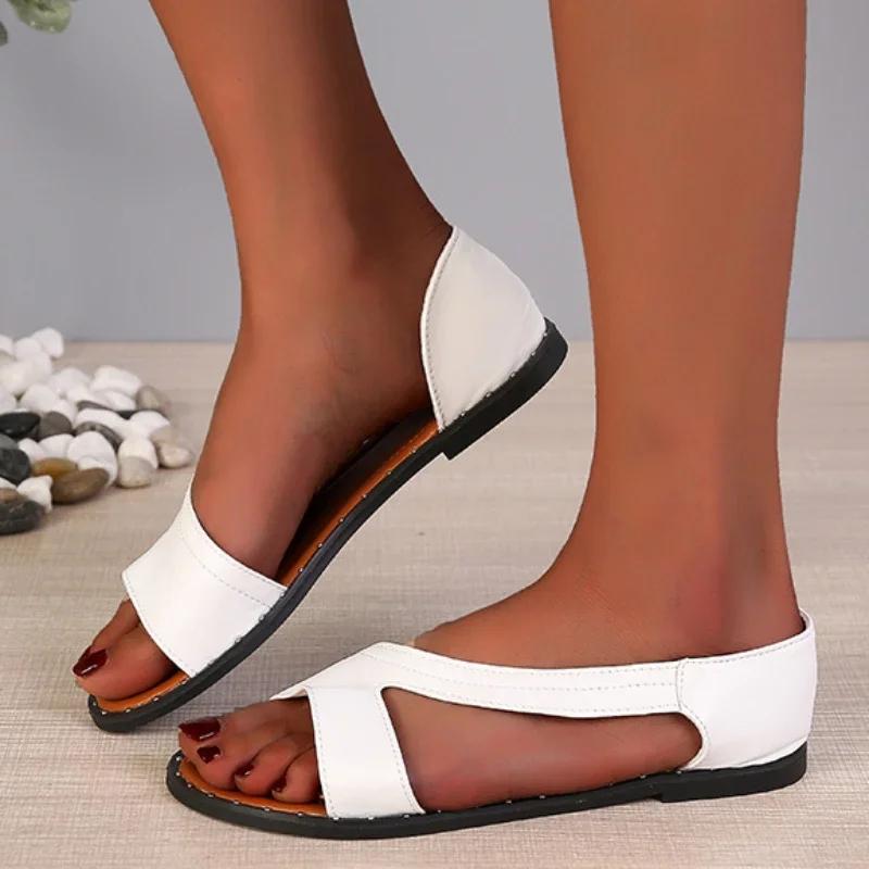 Fashion Shoes for Women 2024 High Quality Slip on Women's Sandals Summer Outdoor Solid Open Toe Low-heeled Roman Beach Sandals Women
