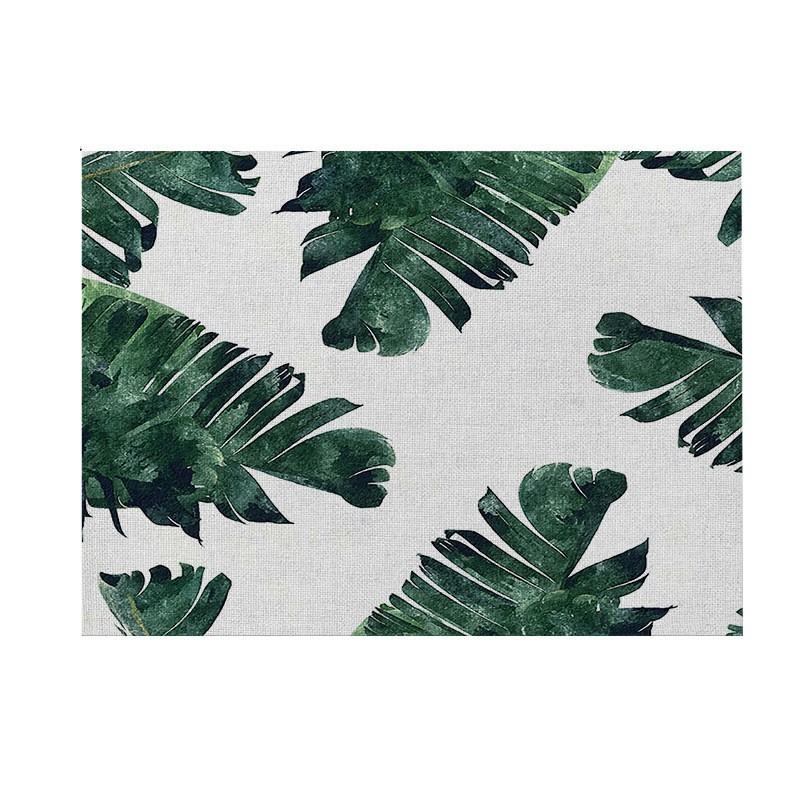 Natural Linen Placemat Set Tropical Plant Print Heat Resistant Table Mat Dining Kitchen Nordic Style Square