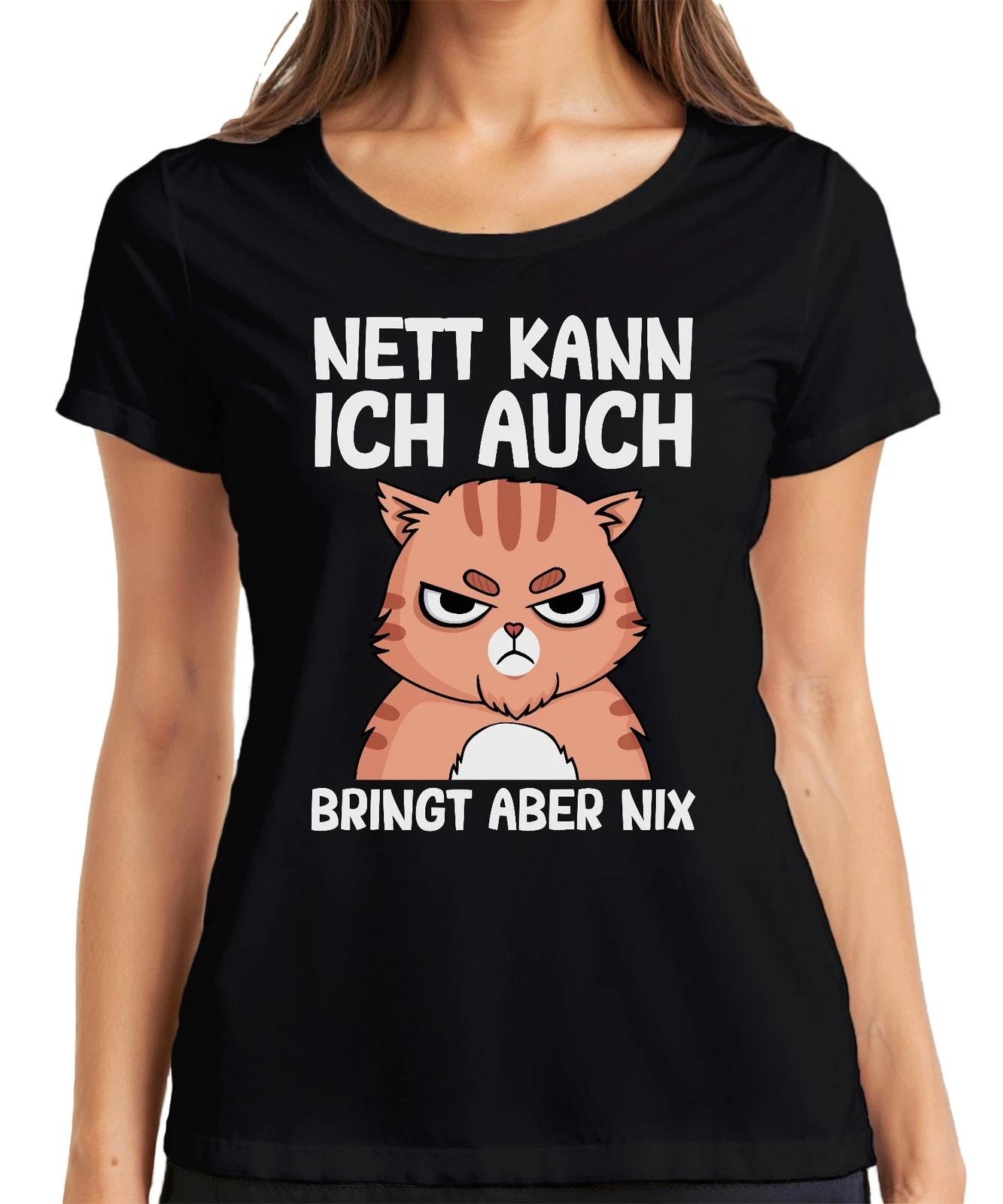 Nett kann ich auch lustiger Katzenspruch Cartoonkatze Humor Witz Damen T-Shirt S
