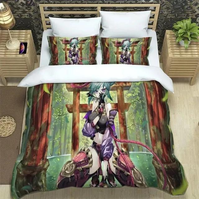 3D Anime Genshin Impact Bedding Set Duvet Cover Bed Set Quilt Cover Pillowcase Comforter King Queen Size Boys Adult Bedding Set