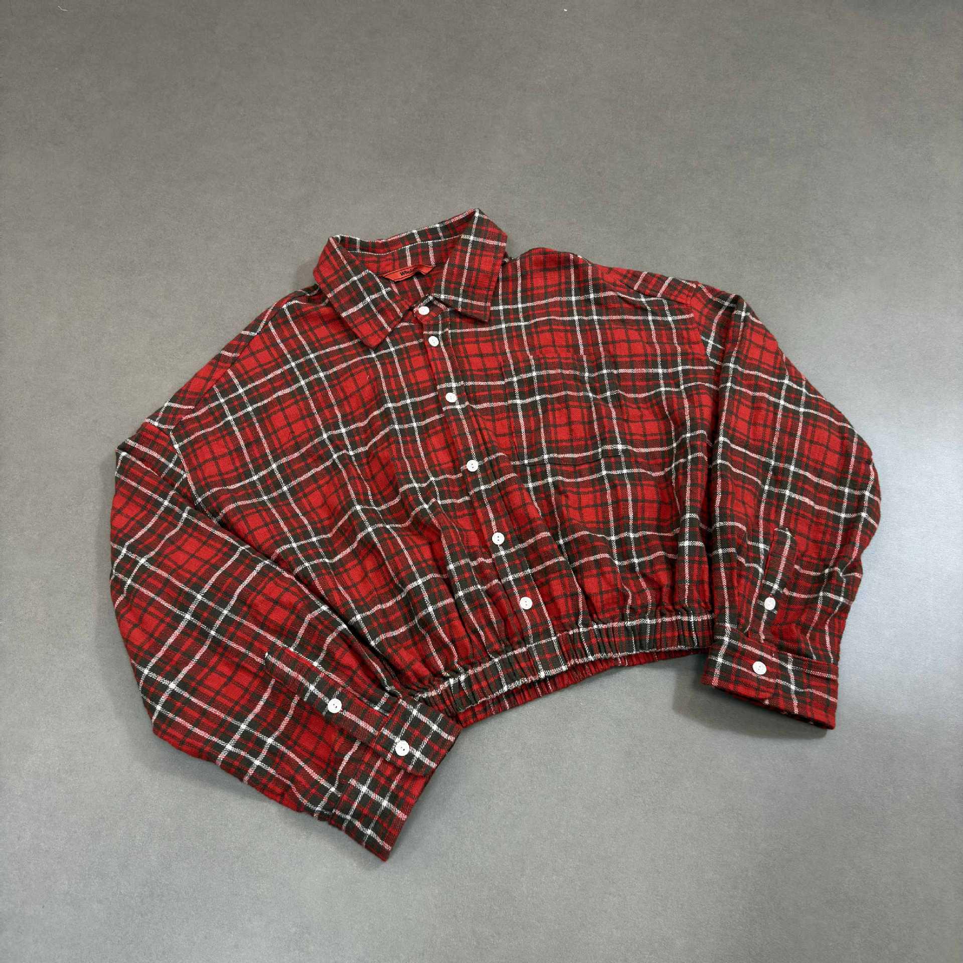 

Men s Red & Black Plaid Short Shirt Jacket - Trendy American Style Long Sleeve XL