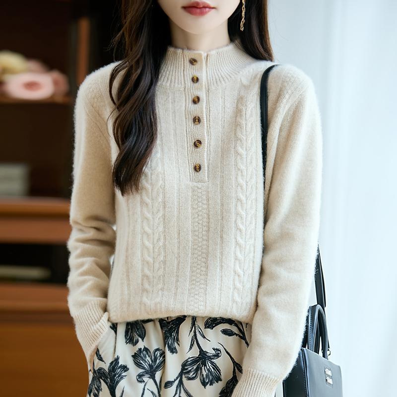 Women's Cashmere Sweater Qinghe Cashmere 30% Cashmere 70% Wool Autumn and Winter Pullover Warm and Fashionable