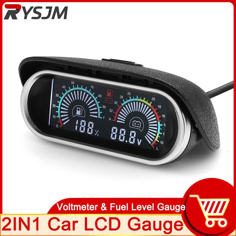 HD Digital Fuel Level Gauge + Voltmeter 2in1 Car Fuel Level Meter 9-36V Fuel Level Tester for Truck Auto Tank Fuel Level 12 V
