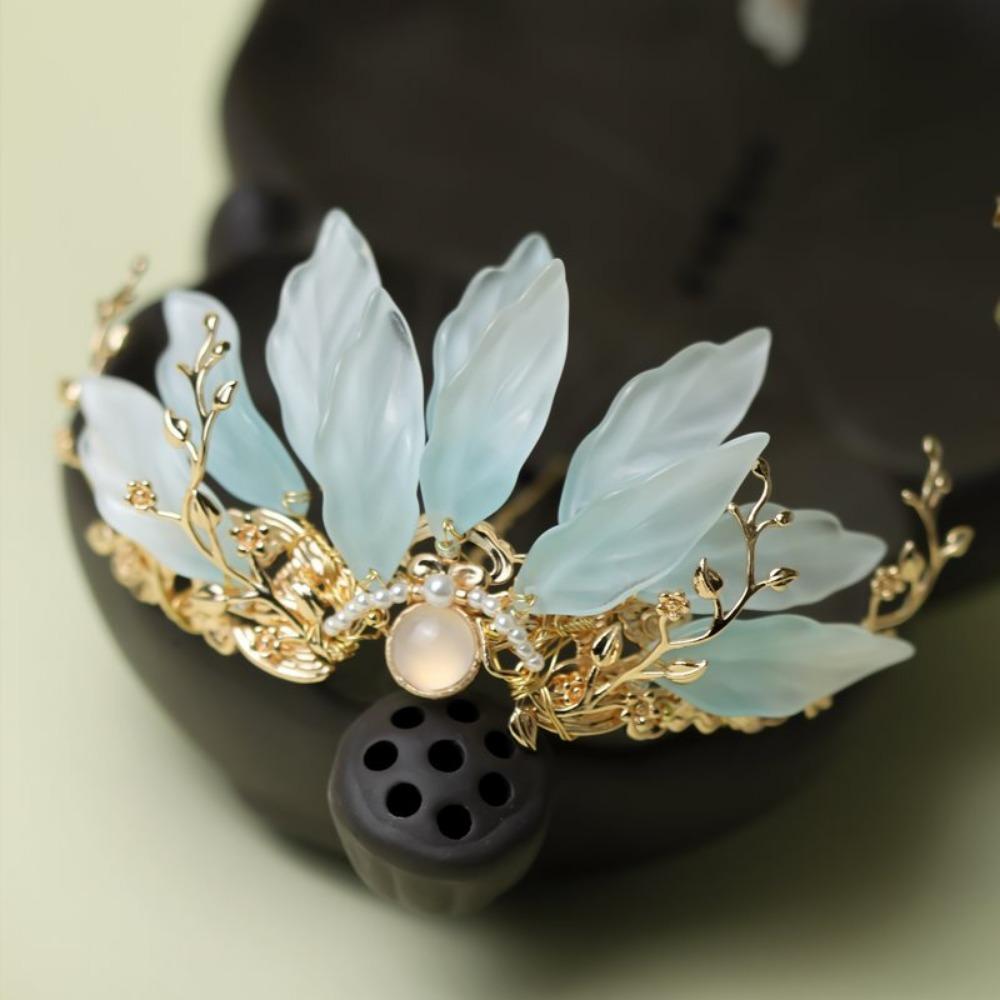 Světle modře glazovaná korunka do vlasů se zachováním měděné barvy, elegantní klasické pokrývky hlavy Hanfu, dynastie Song a dynastie Ming