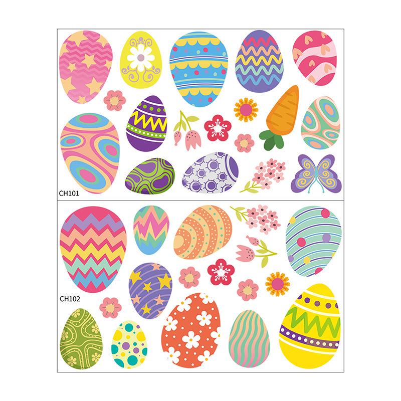 Cartoon Rabbit & Colored Eggs Static Cling Window Decor Stickers for Easter