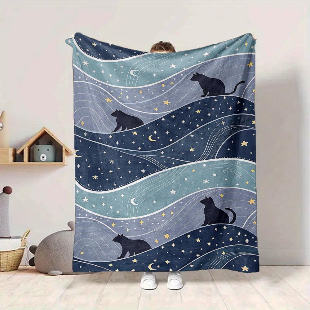 1pc Night Cats Lightweight Flannel Blanket, Comfortable and Warm Blanket, for Office and Camping Sofa Bed, Livingroom172