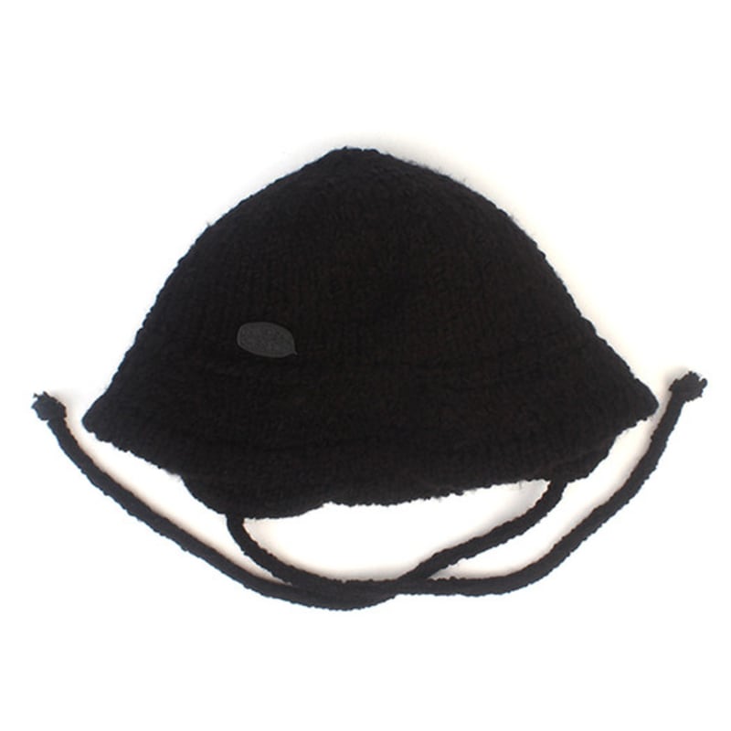 Pălărie bucket universală din lână tricotată, neagră, cu clape pentru urechi