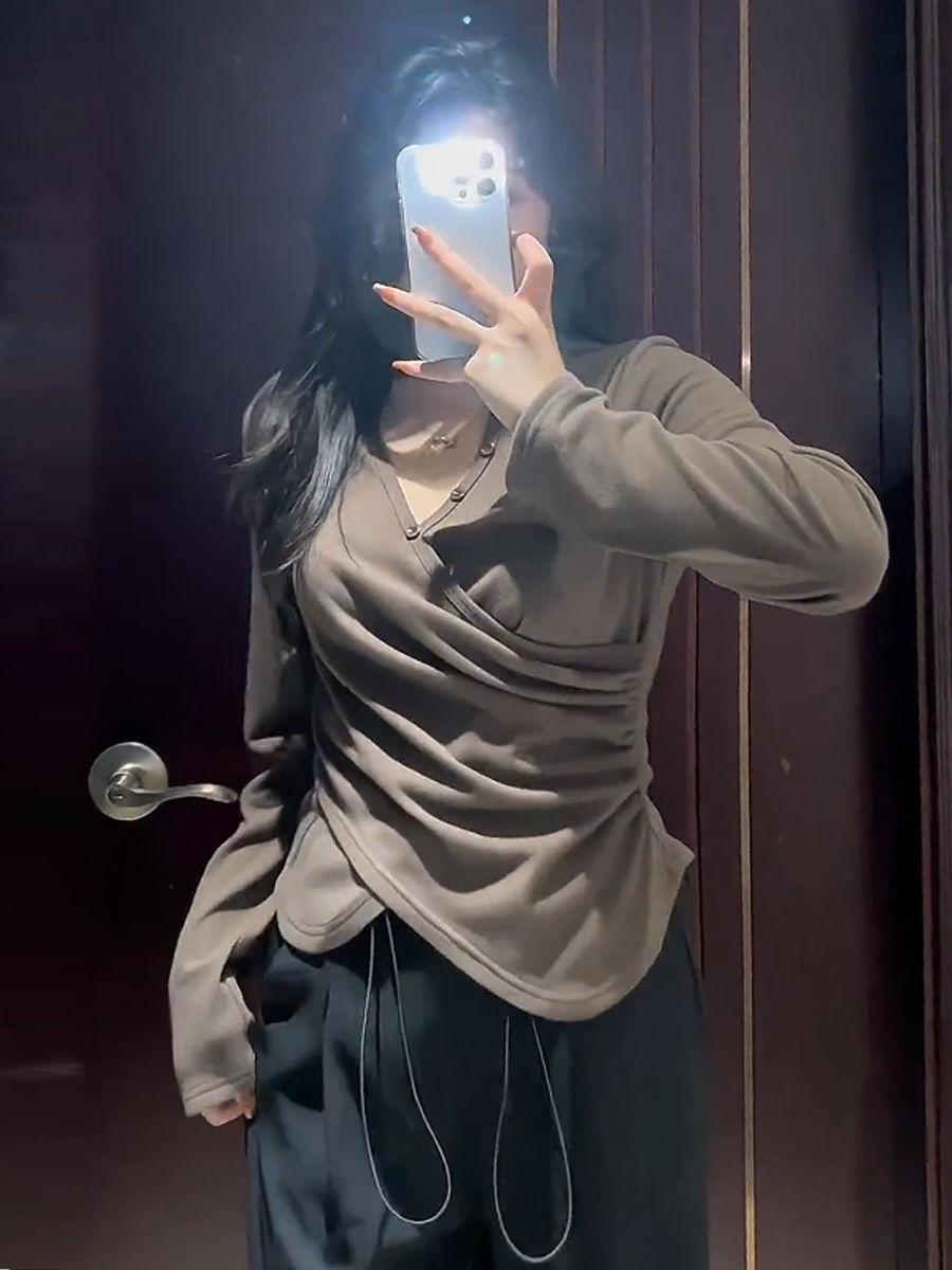 

Плюс размер V-образный вырез базовый слой топ женская утягивающая внутренняя утягивающая обычная футболка свободного покроя рубашка свободного покроя XL коричневый