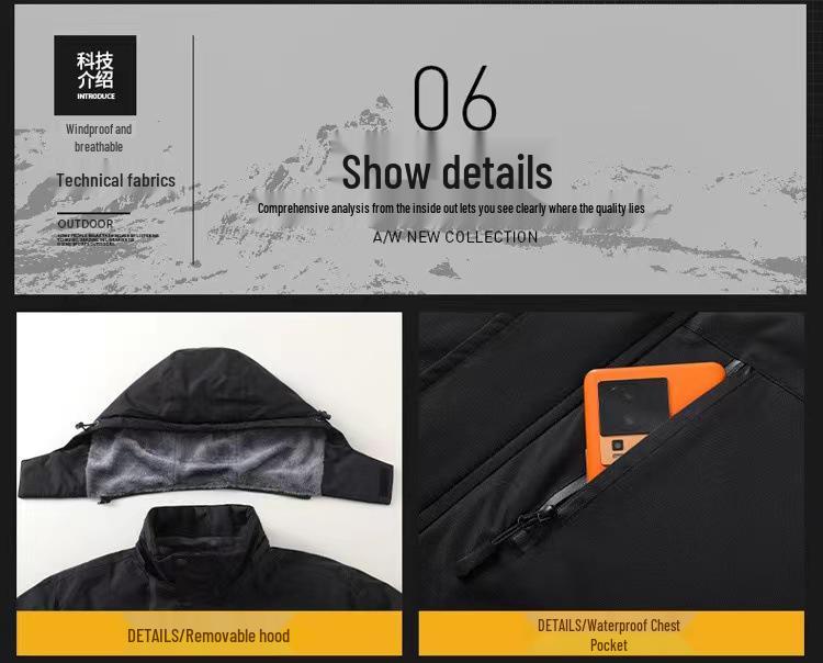 Men's Plus Size Quilted Windbreaker Hooded Jacket - 2026 Autumn/Winter Velvet Thickened Outdoor Style.