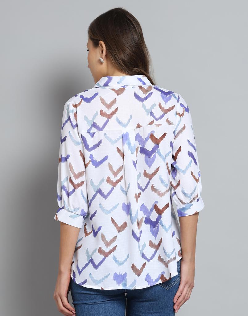 Monte Carlo Womens Printed Off White Collar Neck 3/4 Sleeve Top