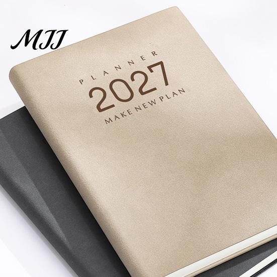 Flat Lay Writing Notebook 2027 Daily Monthly Planner Agenda, Vintage Sheepskin Texture Cover, Professional Business Journal Thick Paper Book
