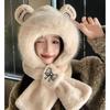 Thick Warm Hooded Earflap Scarf Cold Proof Bear Ear Hat Cute Plush Hat Scarf Set For Cycling