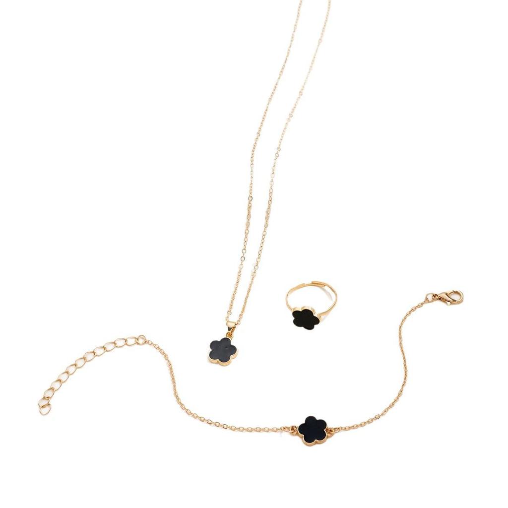 Elegante Conjunto de Joias de Trevo de Quatro Folhas: Pulseira, Anel e Colar de Alta Qualidade