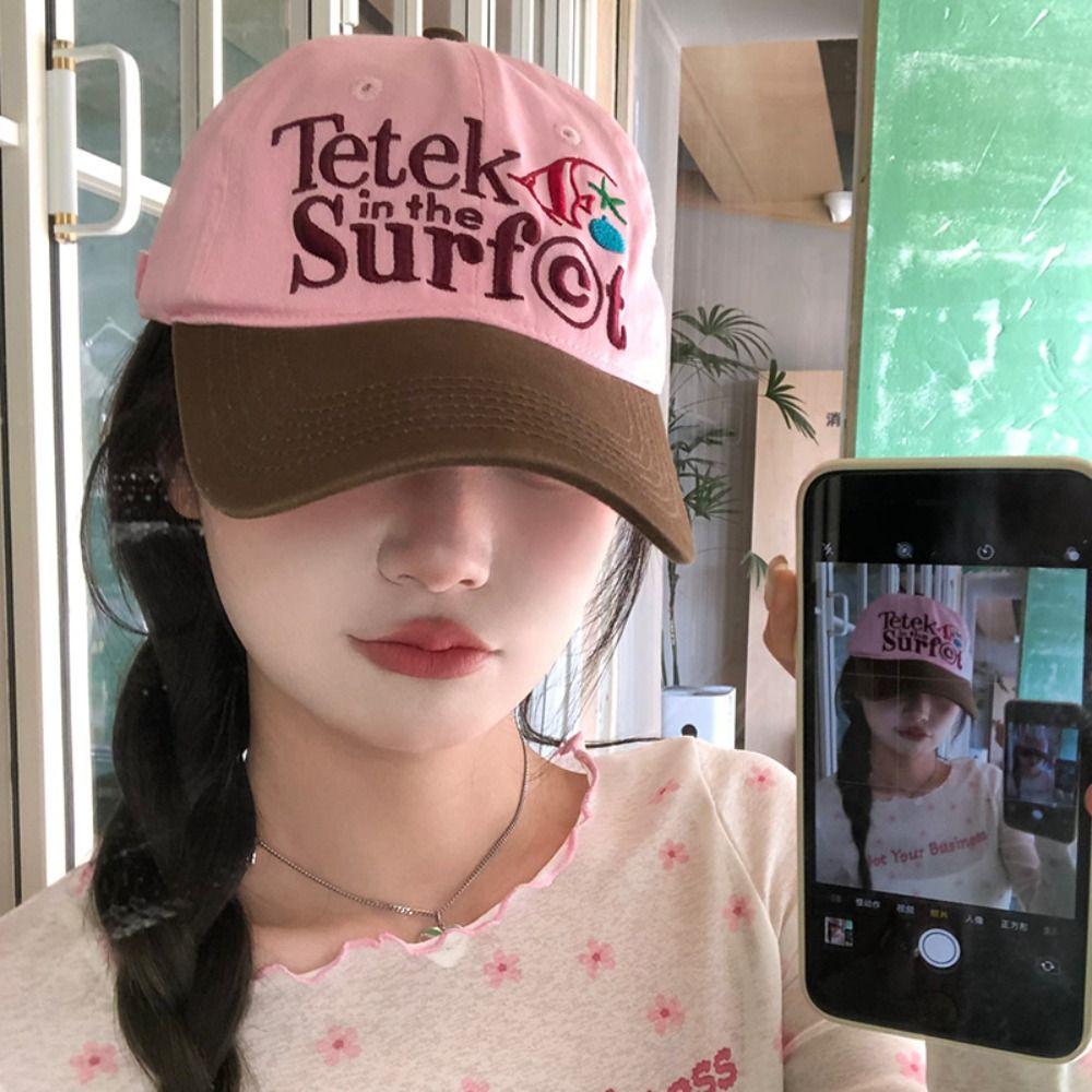 

Sunshade Baseball Cap Embroidered Sunshade Sun Hat Embroidery Letter Baseball Hat Cycling рожевий