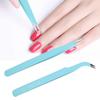 2Pcs Stainless Steel Nail Art Tweezers Anti static Straight Curved Head Manicure Tweezers Blue
