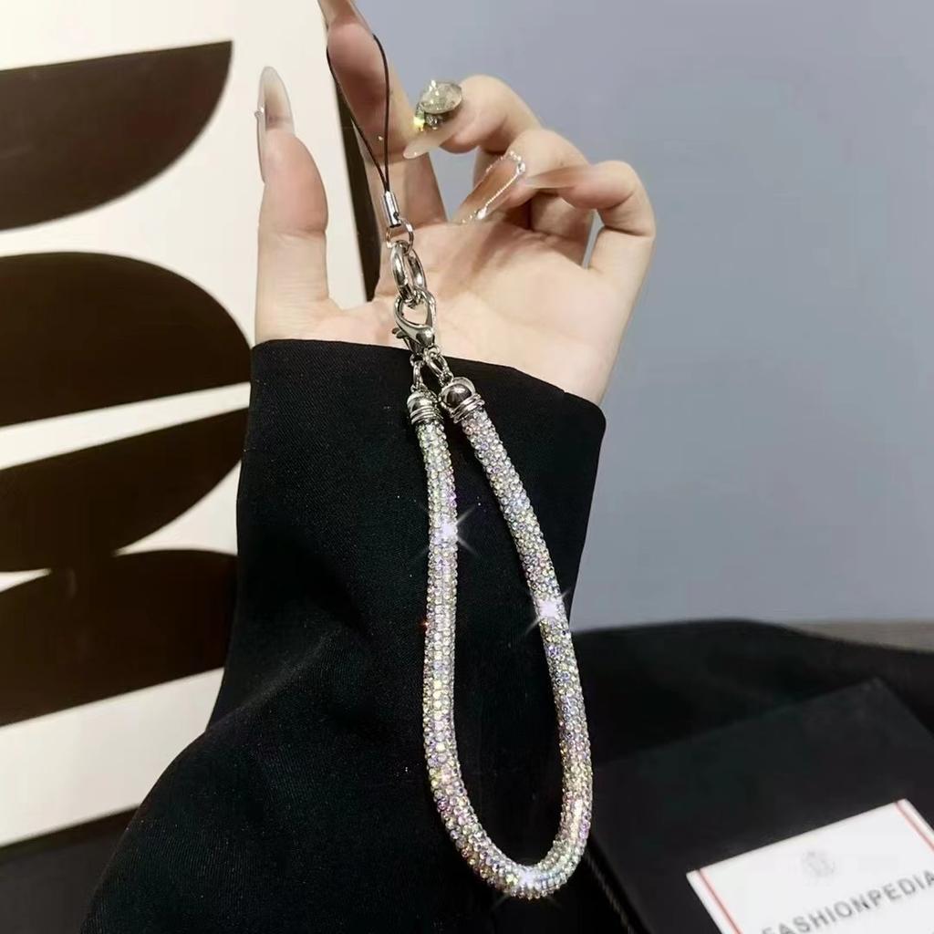 Short Strap Phone Lanyard Chain Plastic Full Diamond Shining Anti-lost Universal Clip Bag Rope for All Phone Case Cover